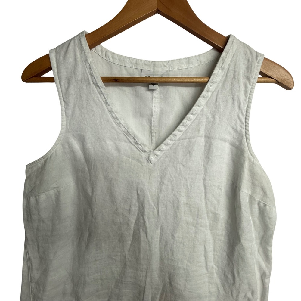 Pure Jill Elements White Linen Embroidered Sleeveless Tunic Dress Medium Coastal - Picture 4 of 15